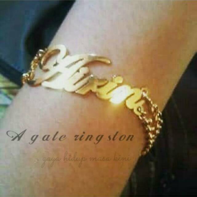 GELANG NAMA COSTUM LAPIS EMAS TALI RANTAI