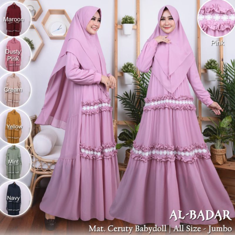 GAMIS CERUTY BABYDOLL MODEL UMPAK DUA RENDA MELATI PULS HIJAB ALLSL SIZE JUMBO