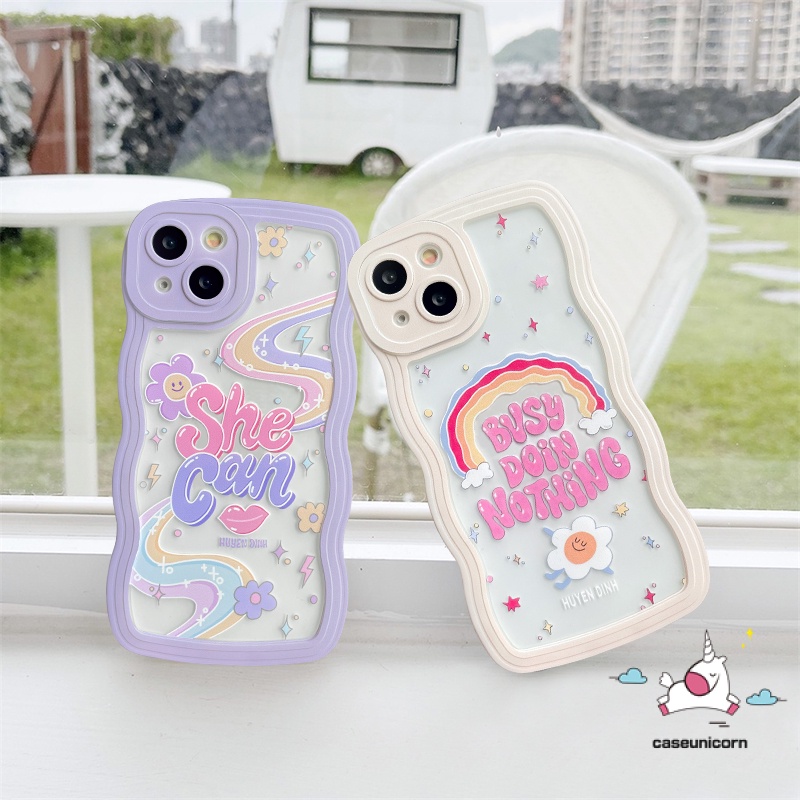 Untuk Realme C55 10 C12 C35 C53 C33 C30 C21Y C25Y C25s C25 C17 C20 C15 C20A C3 5i 6i C20A C11 5 5s 9pro+7i 7 8pro 8i C1 Huruf Pelangi Warna-Warni Lembut Bergelombang Penutup Tepi