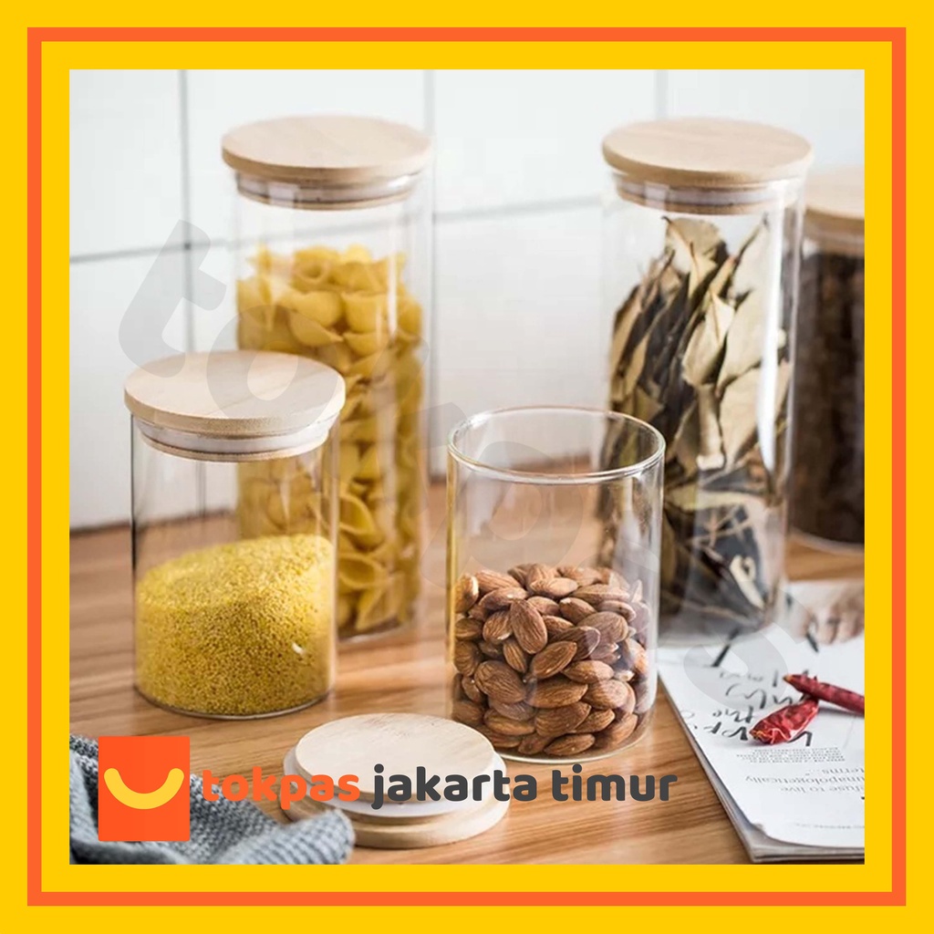 Toples Lebaran Toples Kaca Bulat Polos Tutup Kayu Medium Kedap Udara My Home Medium