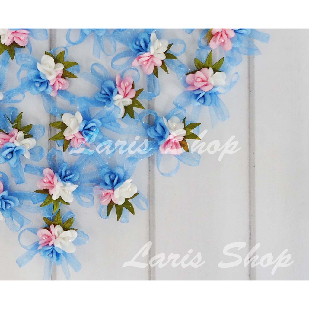 

Bunga Pita Organdi untuk Bahan Bros Bando Headband Suvenir Undangan Biru