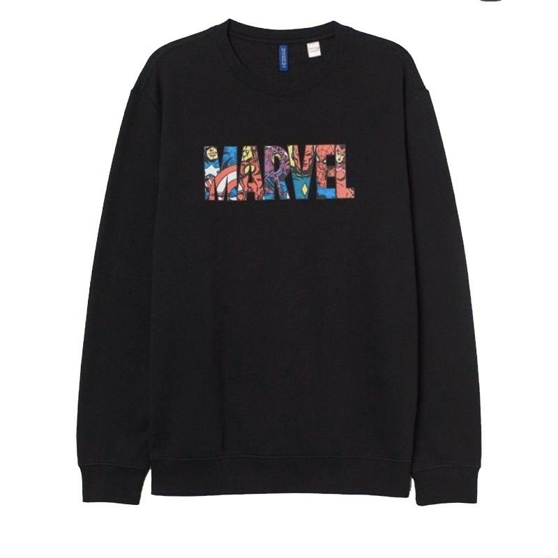 Crewneck Black Marvel / Sweater Hoodie crewneck Hitam Marvel