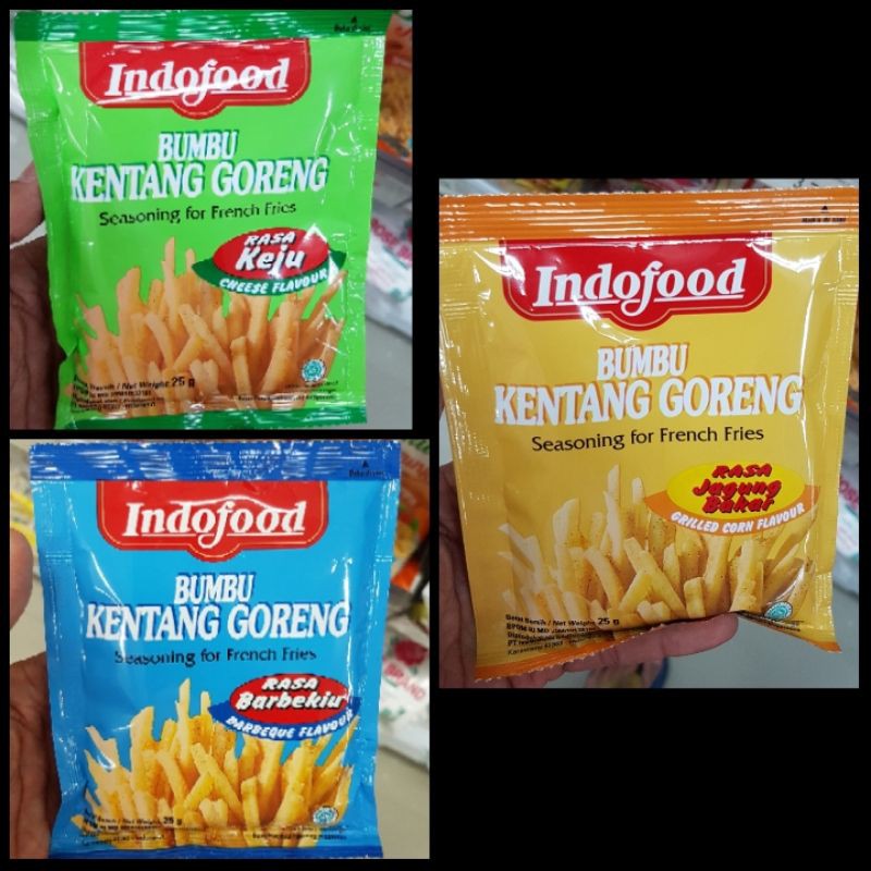 

INDOFOOD Bumbu Kentang Goreng rasa Jagung Bakar - Keju - Barbekiu 25gr