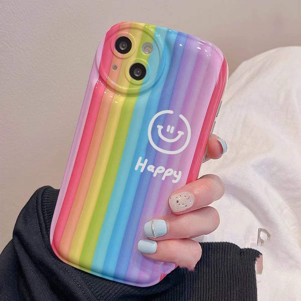 Casing Soft Case Motif Smiley Face Warna Pelangi Untuk Iphone 13pro / max / 12 / 11 / xr / xs / 8p nnlk