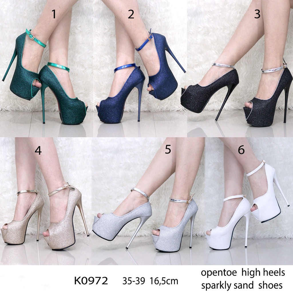 Sepatu Pesta kondangan HighHeels Premium - High Heels Sparkly Glitter Opentoe Shoes Import K0972