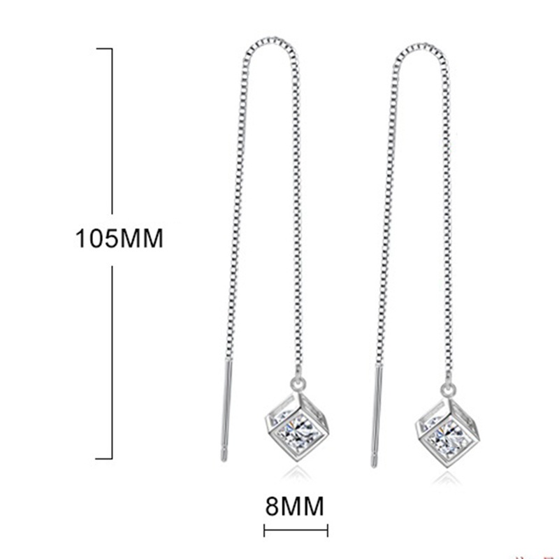 1Pair 925 Sterling Silver Earring Crystal Cube Shape Earrings