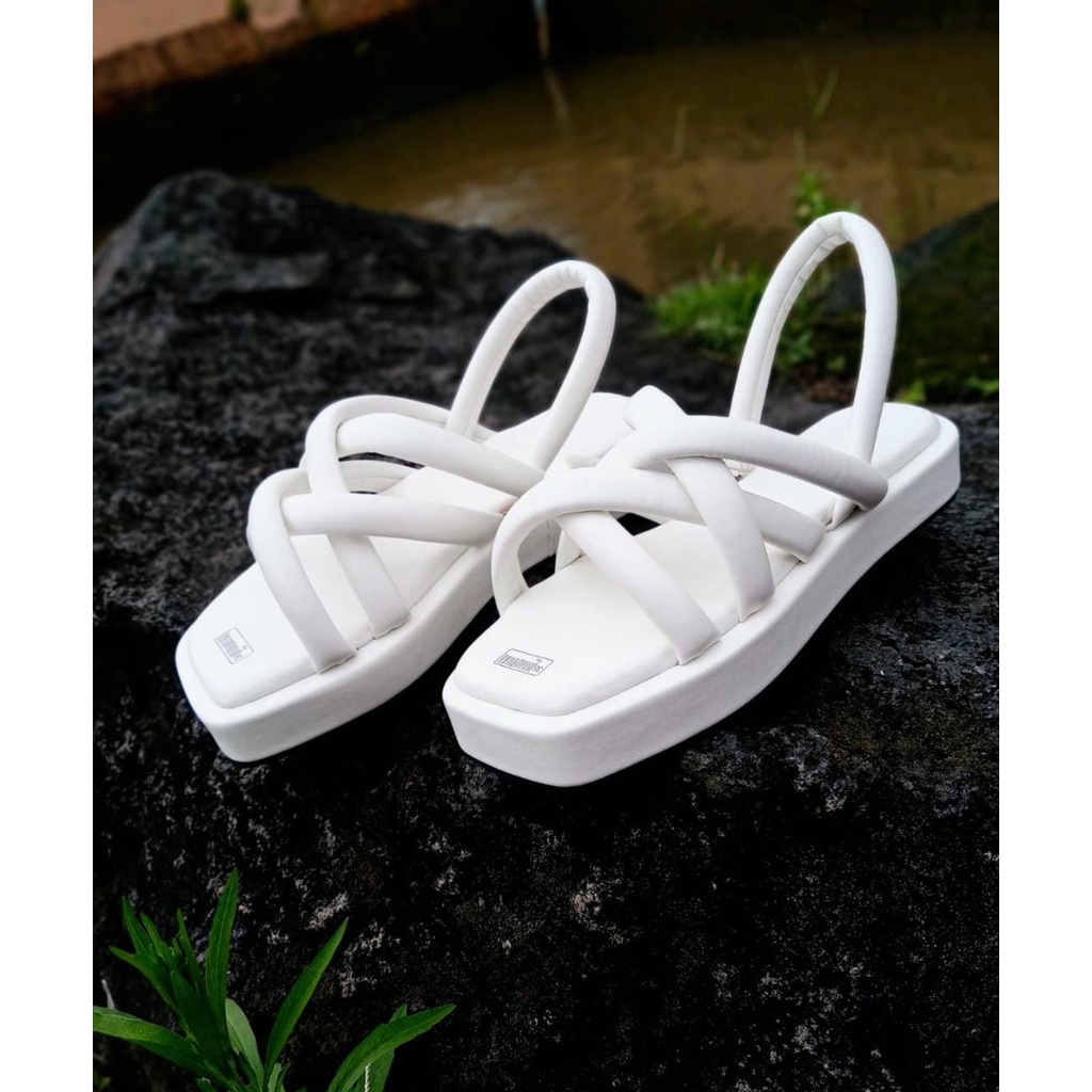 ARMY - Sendal Platform Tali Sandal Wanita Kekinian Mocha Hitam Putih Coklat Cream Pink