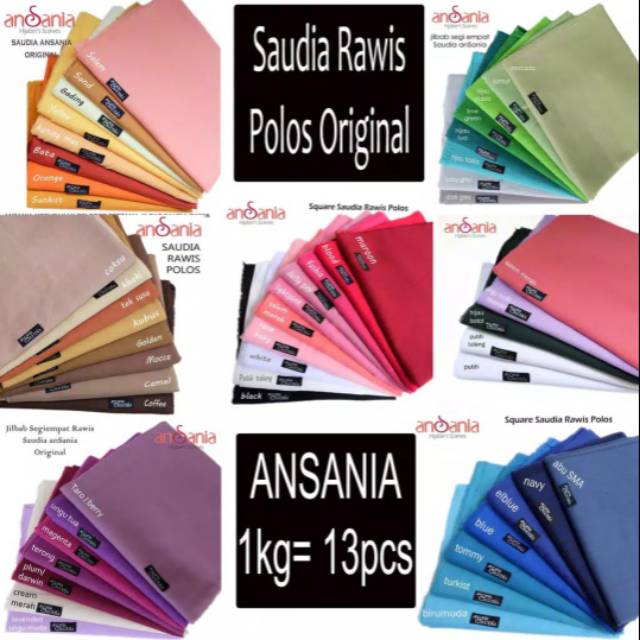 KODIAN GROSIR JILBAB SEGIEMPAT SAUDIA POLOS BY ANSANIA