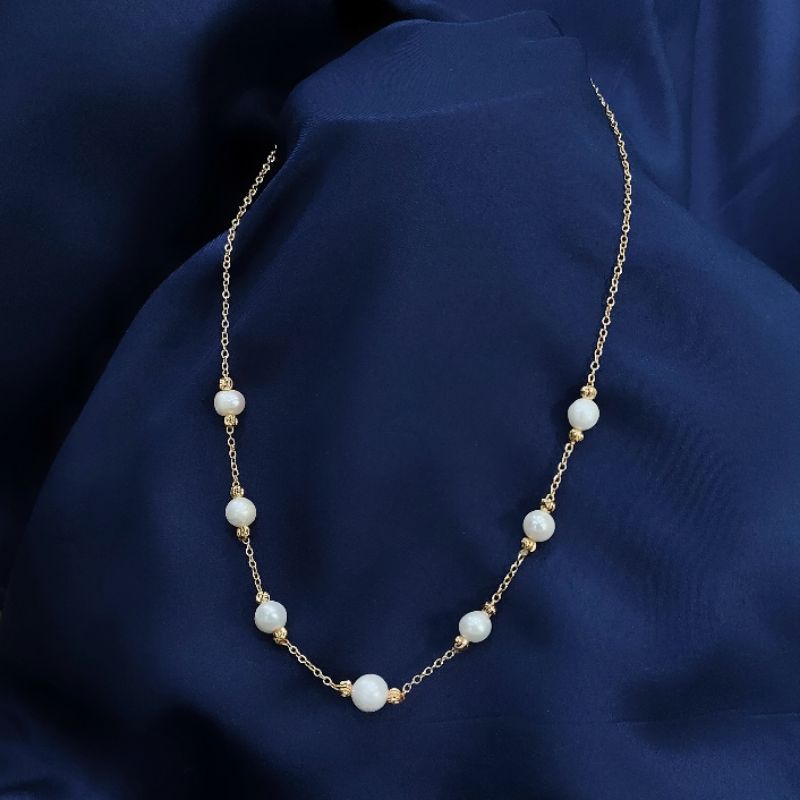 kalung lapis emas mutiara air tawar asli lombok bersertifikat Kalung pesta Kalung liontin mutiara Pe