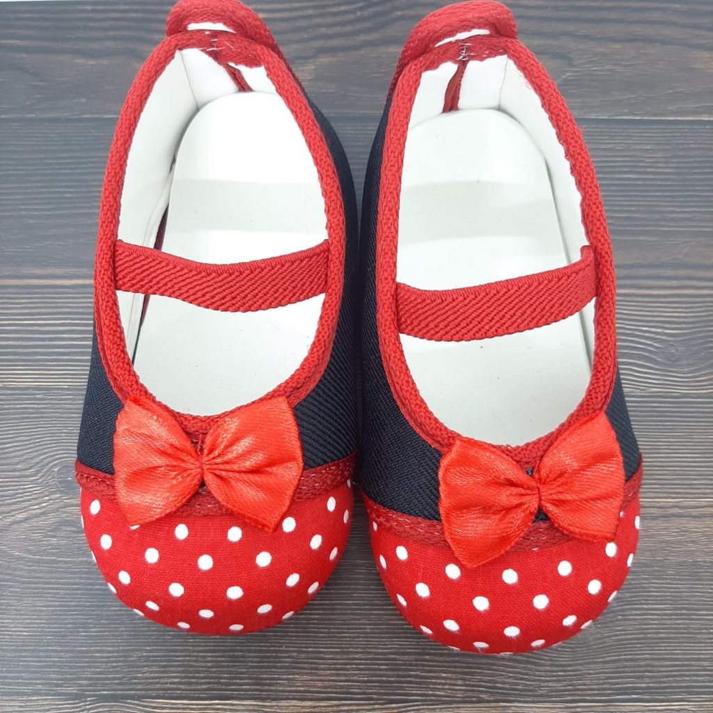 mandirishoestore-SEPATU PREWALKER MOTIF MERAH HITAM ANAK PEREMPUAN 0-12 BULAN APY06