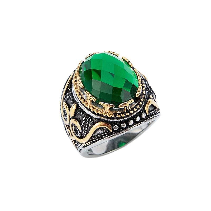 Cincin Zircon Emerald Gaya Retro Untuk Pria Dan Wanita