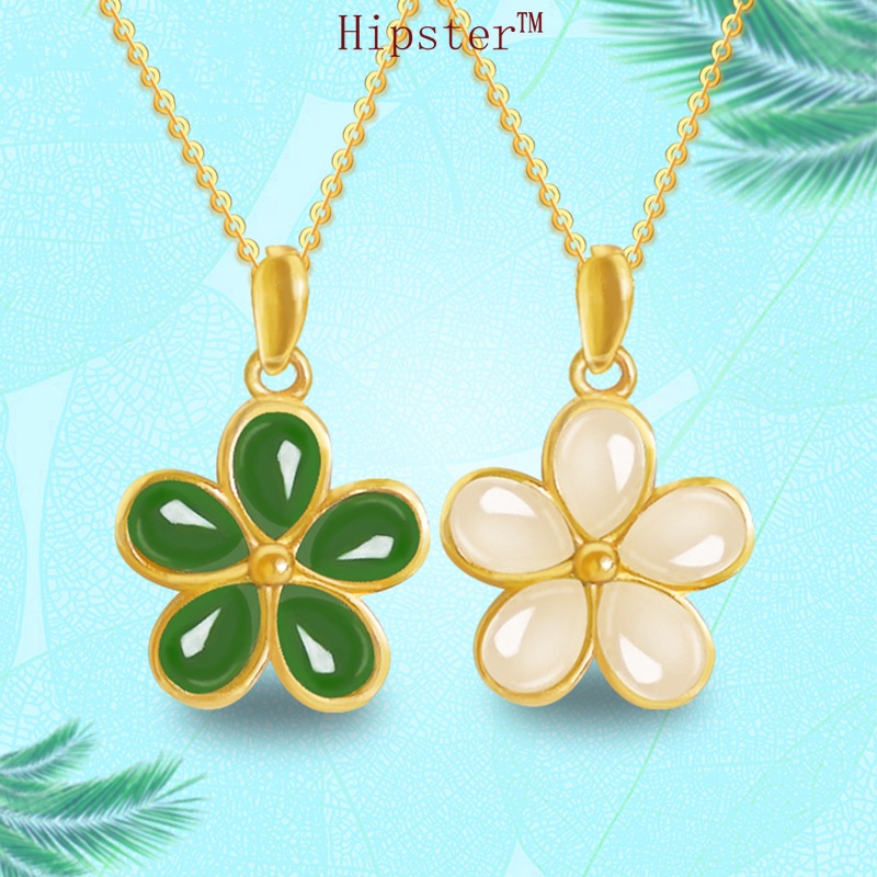 Fashion Inlaid Natural Emerald Parthenocissus Grass Pendant Romantic Couple Necklace