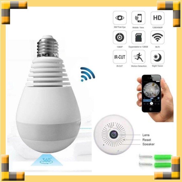 IP Camera CCTV Bulb WiFi Panoramic V380 Lampu Bohlam VR Spy Cam Owlcam
