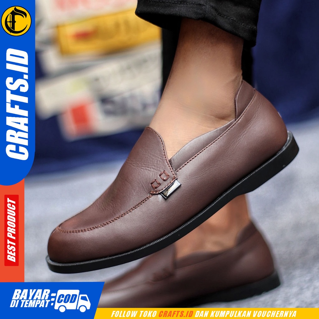 Sepatu Slip On Pria Sepatu Casual Pria Kulit Asli Kerja Kantor Kuliah Kondangan Sepatu Slop Pria Sepatu Hitam Pria CRAFTS MIKY