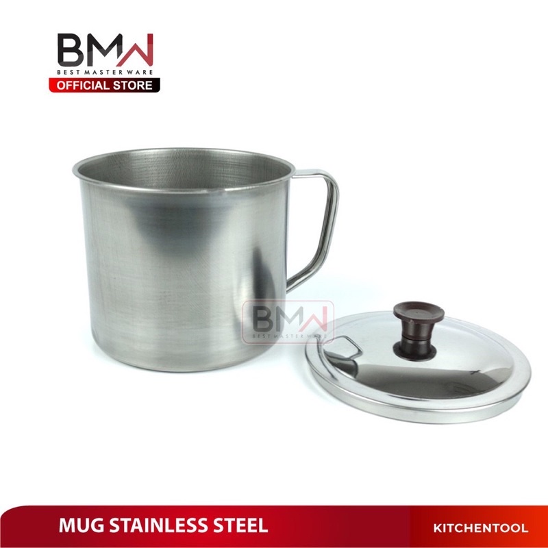 INDOLINE - MUG STAINLESS STEEL DENGAN TUTUP - GELAS CANGKIR KOPI TEH 10CM DAN 12CM
