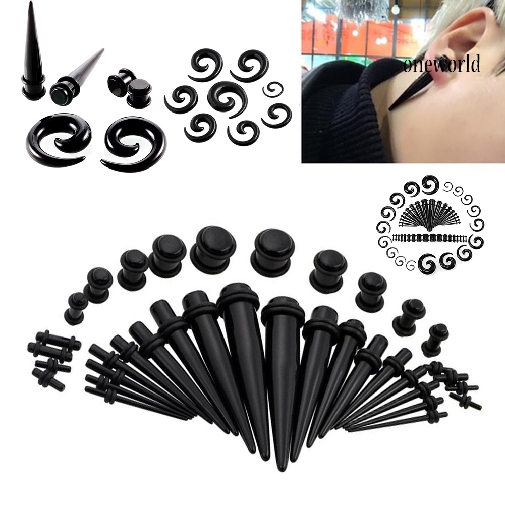 OW@ 54Pcs 1.6-10mm Acrylic Ear Stretching Piercing Taper Expandable Plugs Jewelry