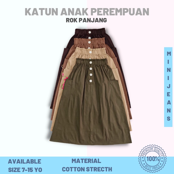 Rok Anak Perempuan Panjang Katun Stretch Rok Anak Tanggung Fashion Anak Perempuan MiniJeans 4257
