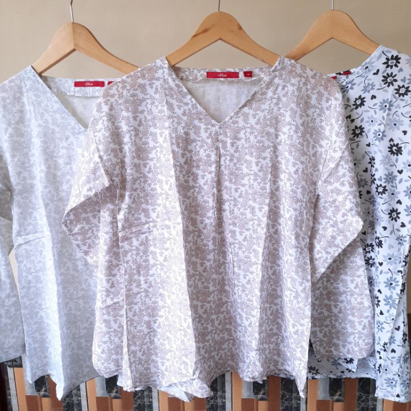 s oliver flower longsleeve  classic blouse// kemeja wanita branded original vintage-1