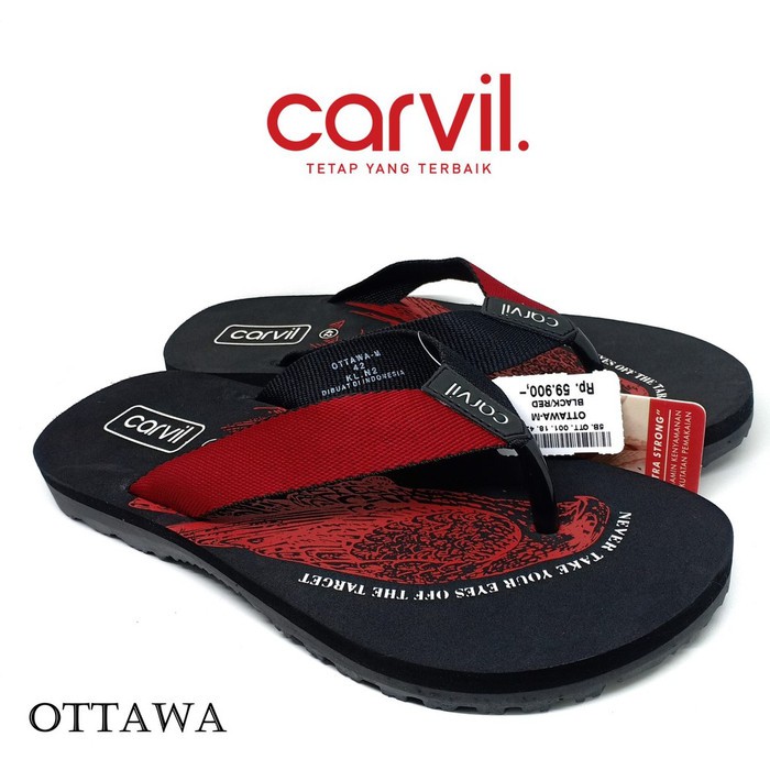 (PROMO CARVIL OTTAWA BLACK RED) Carvil Ottawa Size 38 - 42 / Sandal Casual Pria / Sandal Carvil Ori