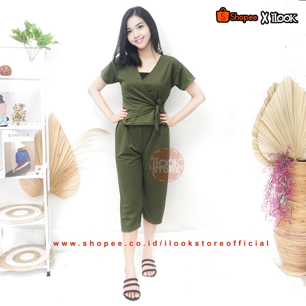 ilook | SETELAN AZKIA | SETELAN WANITA | matrerial creap dan spandex-AZKIA - ARMY