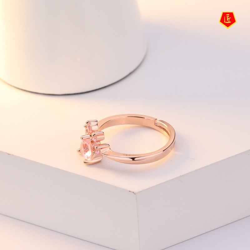 [Ready Stock]Fashion Elegant Rose Gold Pink Diamond Footprints Ring