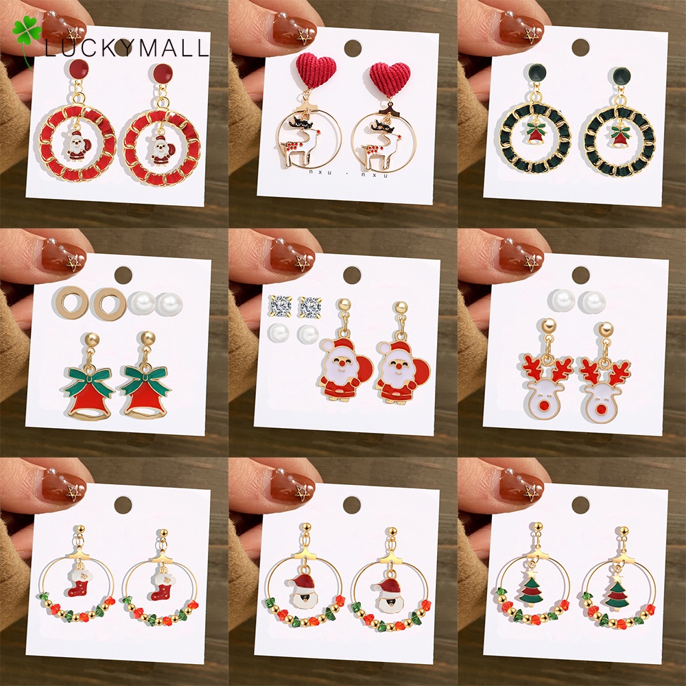 Anting Drop Desain Kartun Rusa Natal Bahan Alloy