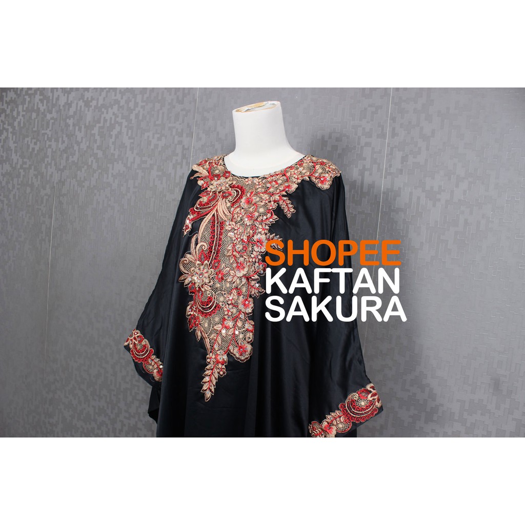 Dress Kaftan Wanita terbaru Bordir Bahan Satin PREMIUM Murah Warna Hitam Merah Pink Cantik untuk kaftan Lebaran Pesta Kondangan mewah