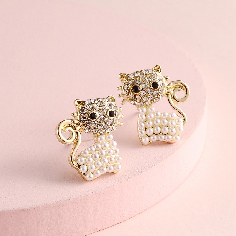 Fancyqube Anting Stud Desain Hewan Kucing Kuda Burung Aksen Mutiara Berlian Imitasi Untuk Wanita