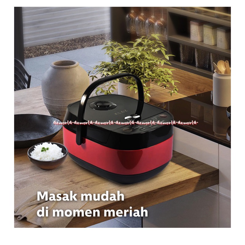 Klaz Rice Cooker Digital Red Black 1.5L Memasak Nasi Bubur Sup Kukus Biji-bijian Kue Claypot