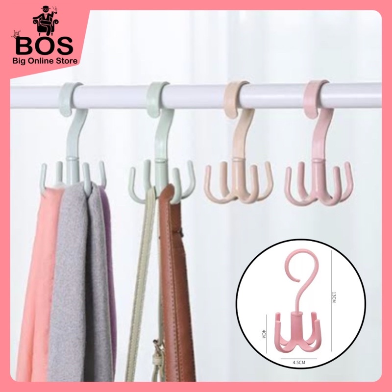 BOS - GANTUNGAN BAJU S 4 KAIT PUTAR MULTIFUNGSI 360Derajat SERBAGUNA | HANGER TIANG LEMARI BAJU