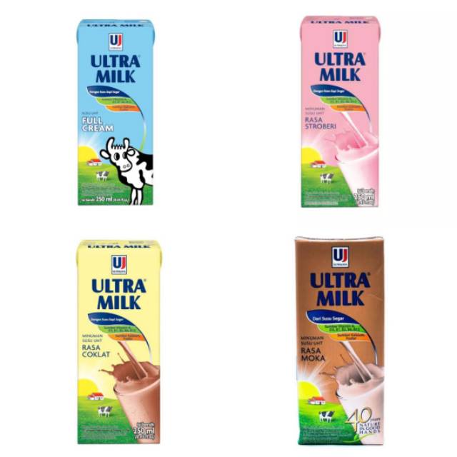 Susu Sapi Ultra Milk 250ml UHT Cokelat Coklat Stroberi Strawberry Moka Moca Mocca Full Cream 250 ml