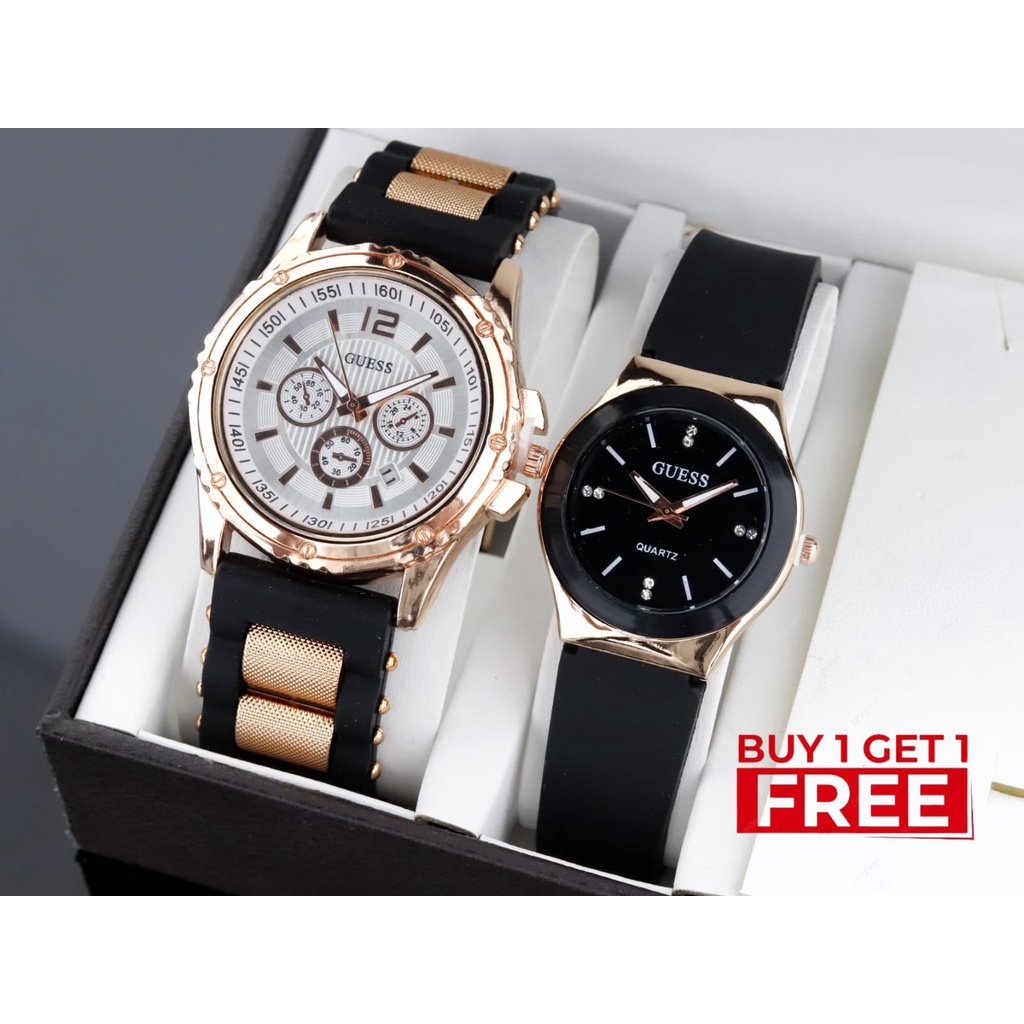 BUY 1 GET 1 FREE✅ Jam tangan wanita Guess Strap karet Free batrai