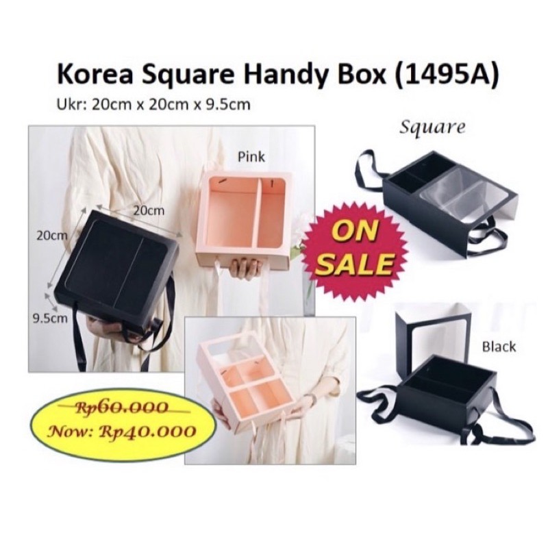 Box Bunga Korea Square Handy Box Bersekat 1495A Aesthetic Aksesoris Barang Barang Florist Sistsini