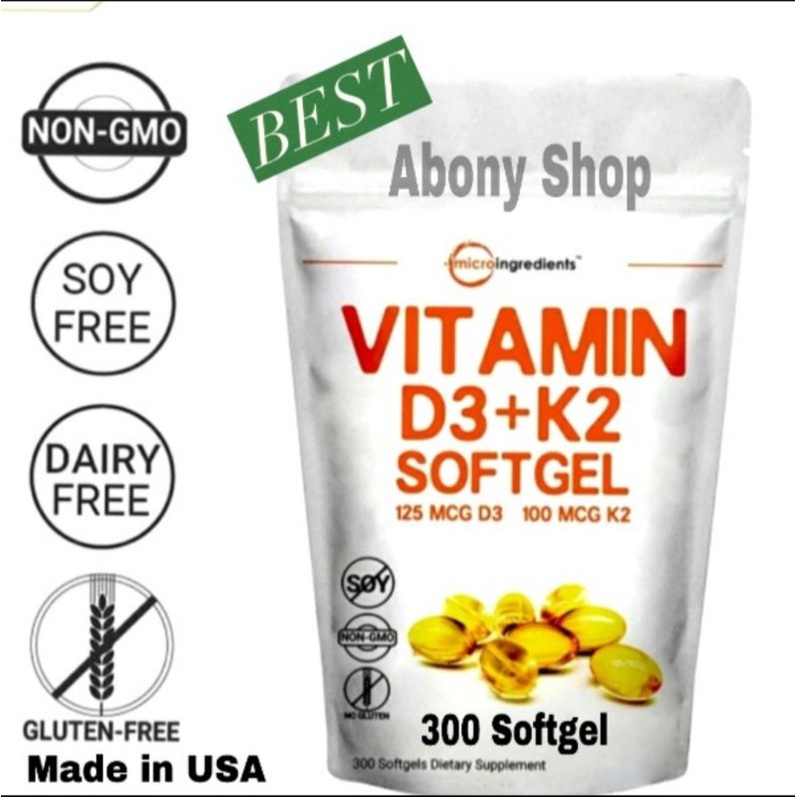 Vitamin D3 5000 IU dan K2 100 mcg (MK7) Made in USA (300 Softgel)
