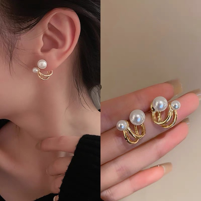 YEEZII Anting Stud Hias Mutiara Warna Emas Untuk Wanita