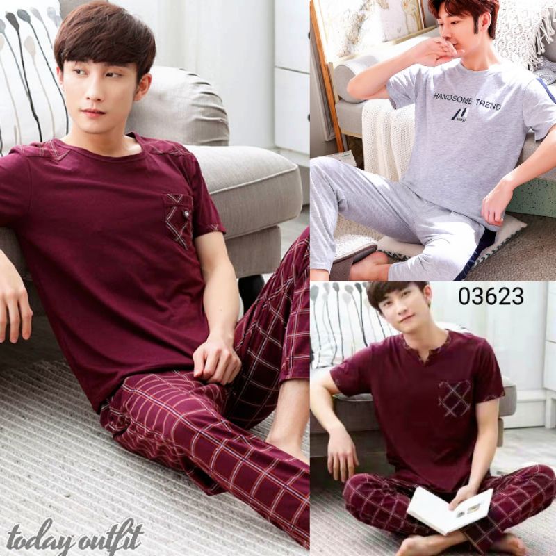 Setelan piyama cp cowok|bajutidur|import|priadewasa/V-Neck/SET PIYAMA COWOK lengan pendek