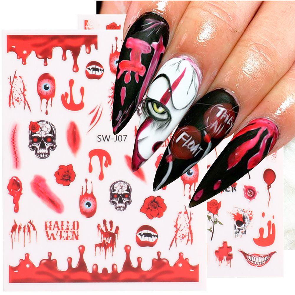 AUGUSTINA Agustina Halloween Stiker Kuku Hantu Kartun DIY Perekat Diri Aksesoris Manicure Skeleton Nail Tips Decal