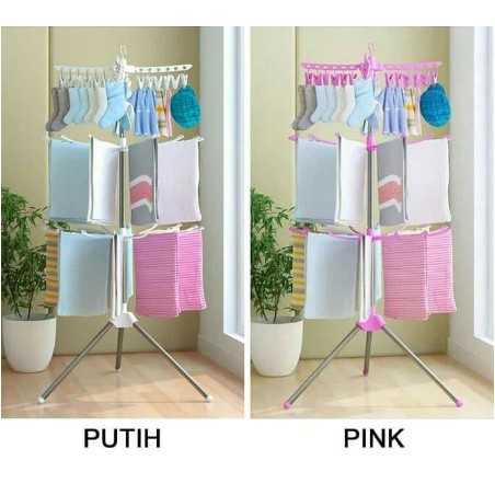 ELDE 1 - Jemuran Menara Lipat Tempat Jemuran Baju Model Menara 3 Susun Tempat Jemuran Gantungan Bayi Jepitan Baju Pakaian Bayi baju Baby Anak kecil Portable berdiri hanger rak minimalis murah tidak makan tempat