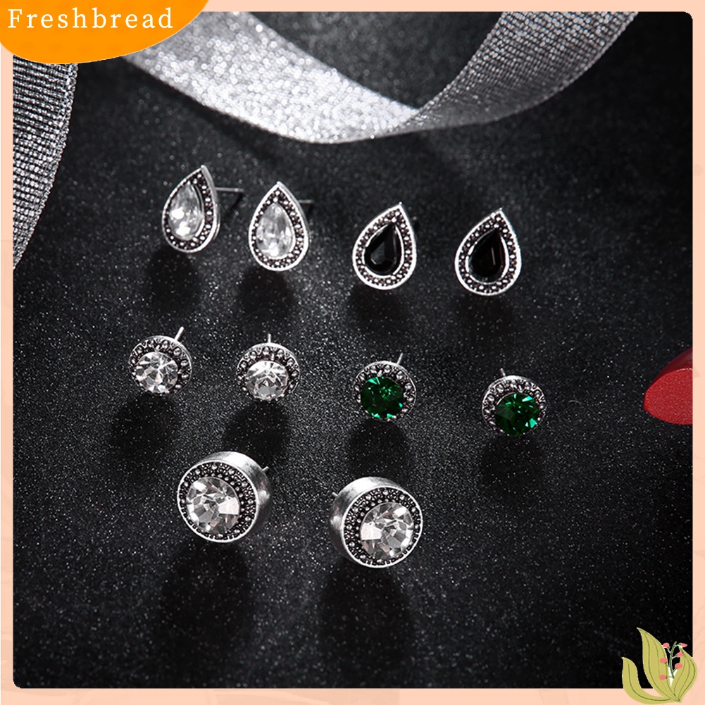 Fresh| 5 Pasang Anting Tusuk Bentuk Bulat / Tetesan Air Gaya Retro Untuk Wanita