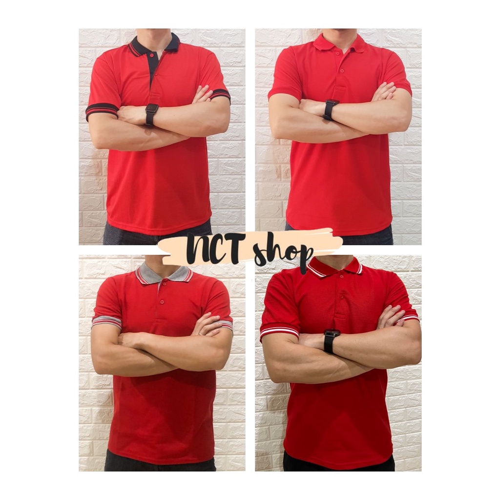 Polo Shirt MERAH / PoloShirt / Kaos Kerah Polos Kombinasi Unisex