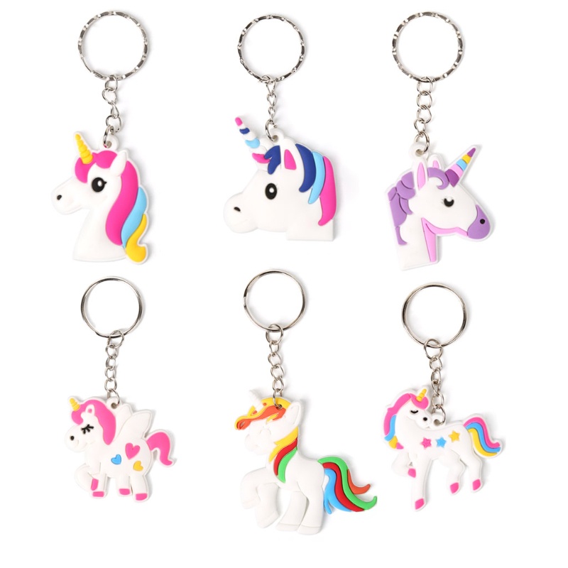 SIY  PVC Rainbow Unicorn Keychain Women Bag Charm Key Ring Pendant Gifts