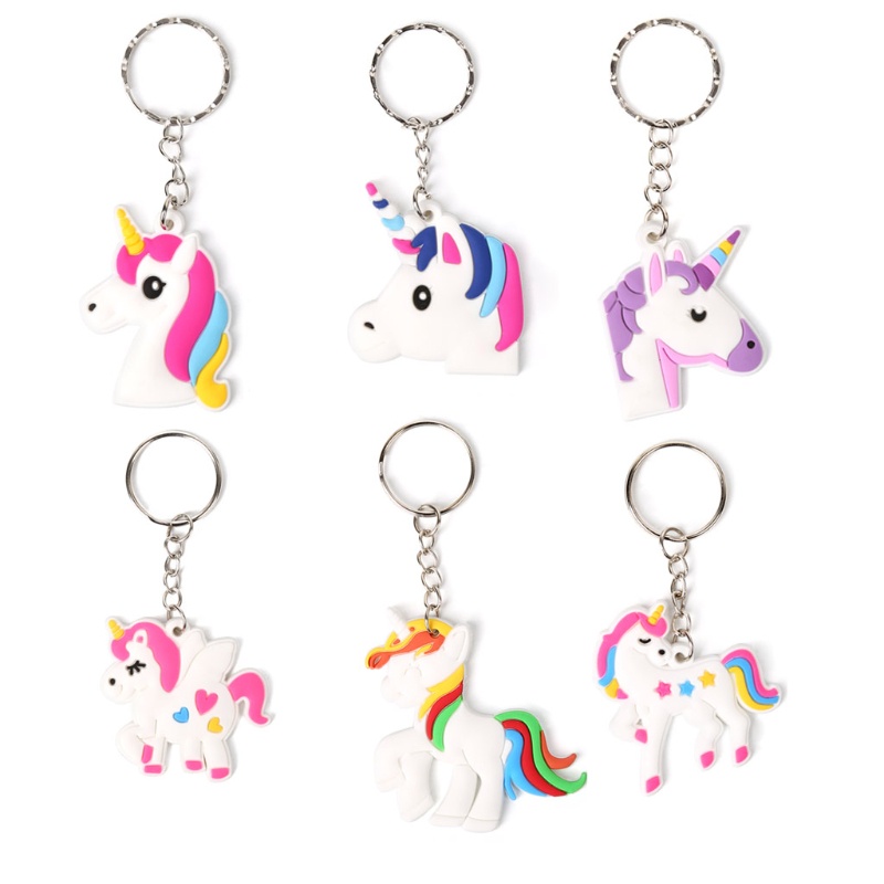 SIY  PVC Rainbow Unicorn Keychain Women Bag Charm Key Ring Pendant Gifts