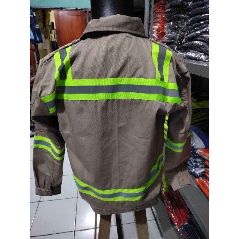 RESLETING BAJU SAFETY COKSU COKLAT SUSU BERLOGO K3 BENDERA SCOTLIGT BESAR HIJAU 5CM