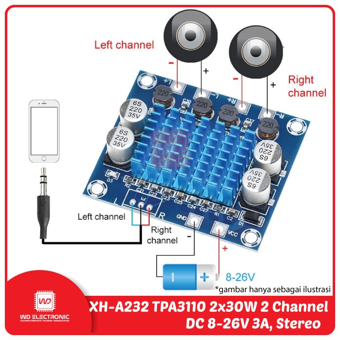 TPA3110 XH-A232 2x30W 2 Channel Digital Stereo Amplifier Board DC 8-26V 3A