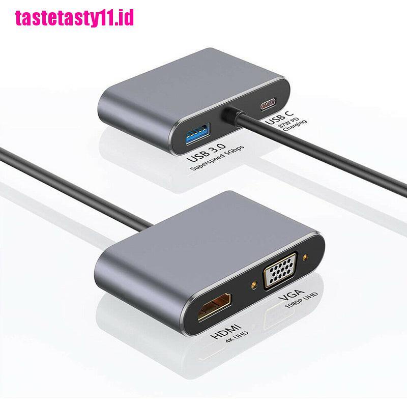 Adapter Audio Video 4 IN 1 USB Tipe C Ke HDMI 4K VGA USB 3.0 PD Fast Charging