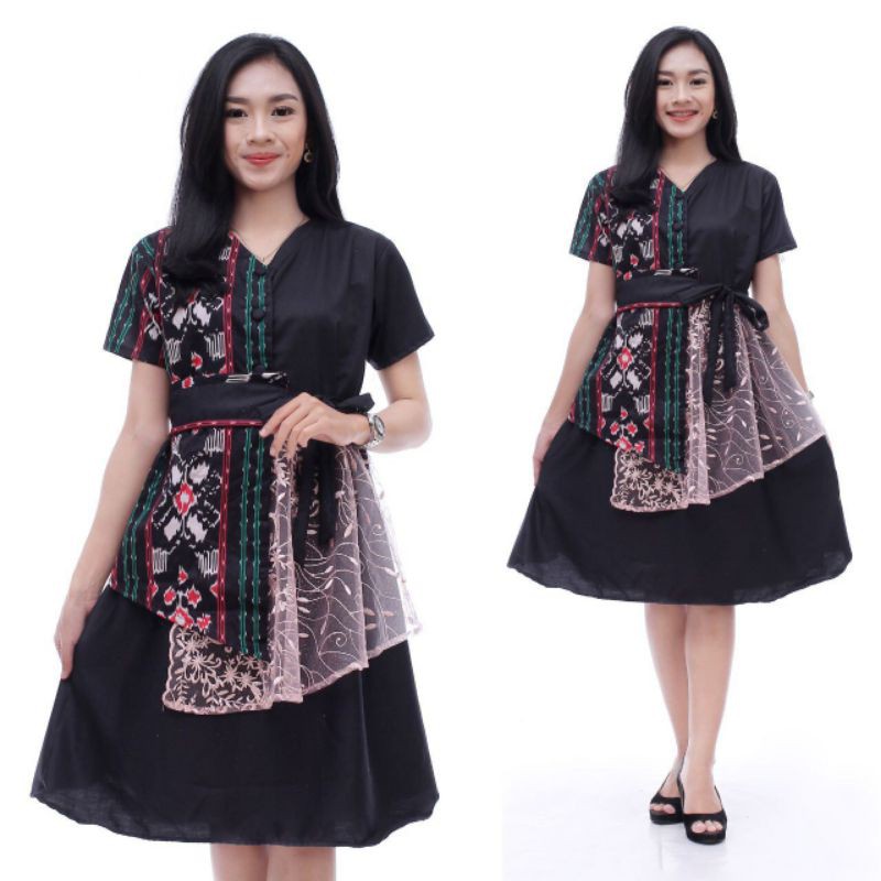 DRESS BATIK KOMBINASI BROKAT DRESS BATIK DRESS BROKAT