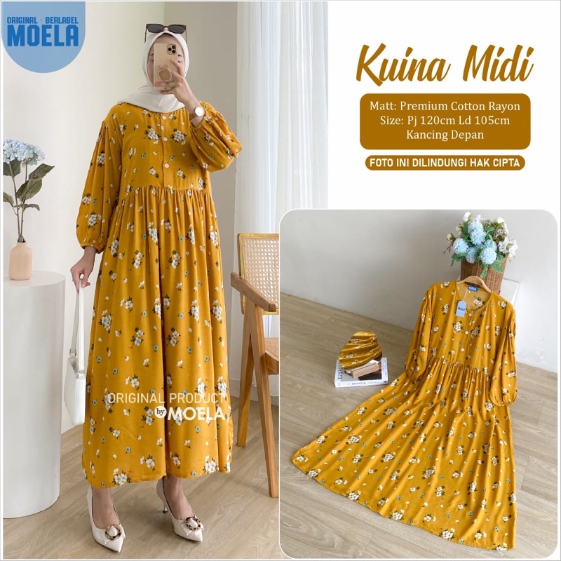 Midi Dress Motif Lucu Rayon Kancing Depan Kuina Fiure Midi Original by Moela