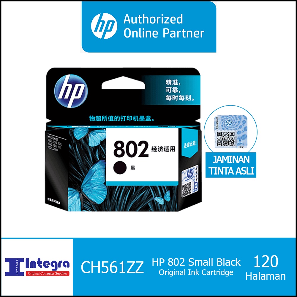 Tinta HP 802 Black / Hitam Original Cartridge  -  CH561ZZ HP Deskjet 1000, 1010, 1015, 1050, 2000, 2050, 3050