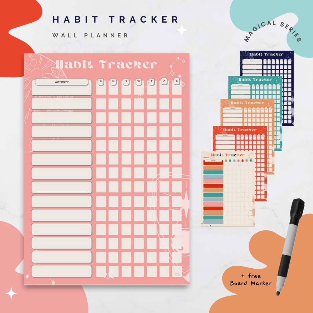 

Wall Planner Solucine - Magical Series (2) - Daily Planner, Meal Planner, Habit Tracker - Free spidol + Reuseable - A3 / A4