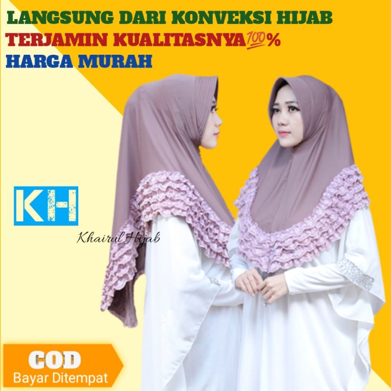 Kerudung Hijab Khimar Instan Instant Jersey Renda Sport Bilqis